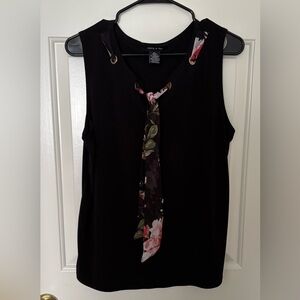 Woman’s “Adele and May” Black Sleeveless Top with Floral Tie Accent (XL)